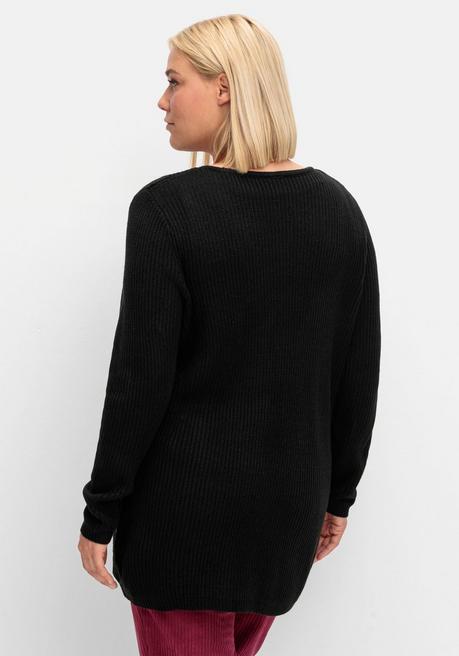 Sheego Longstrickjacke In Verschlussloser Form, In Rippstrick - Schwarz Sheego