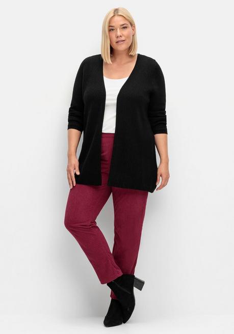 Sheego Longstrickjacke In Verschlussloser Form, In Rippstrick - Schwarz Sheego