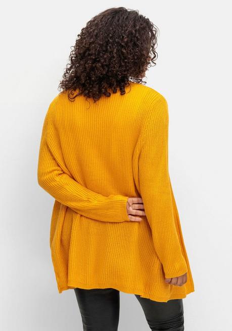 Sheego Longstrickjacke In Verschlussloser Form, In Rippstrick - Ocker Sheego