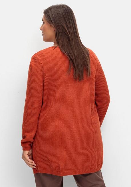 Sheego Longstrickjacke In Verschlussloser Form, In Rippstrick - Rostrot Sheego