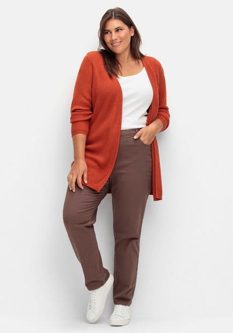 Sheego Longstrickjacke In Verschlussloser Form, In Rippstrick - Rostrot Sheego