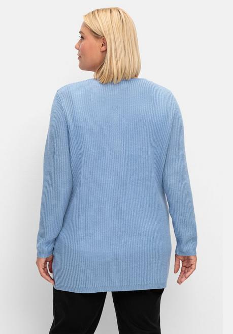 Sheego Longstrickjacke In Verschlussloser Form, In Rippstrick - Bleu Sheego