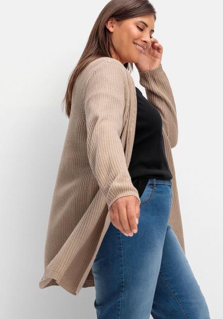 Sheego Longstrickjacke In Verschlussloser Form, In Rippstrick - Sand Sheego