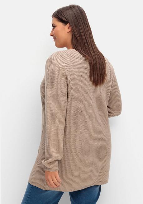 Sheego Longstrickjacke In Verschlussloser Form, In Rippstrick - Sand Sheego