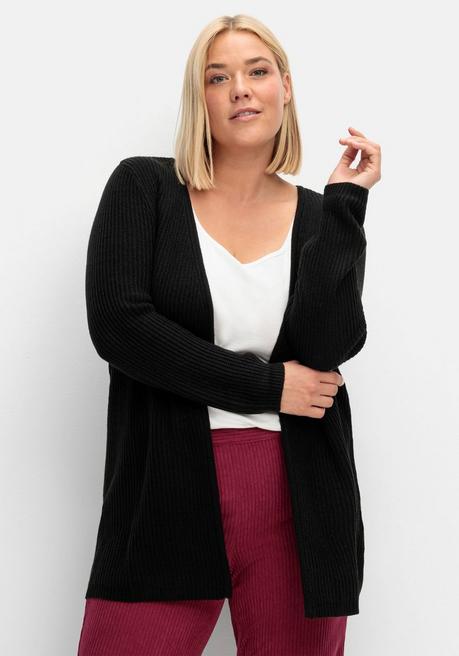 Sheego Longstrickjacke In Verschlussloser Form, In Rippstrick - Schwarz Sheego