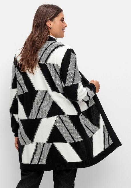 Sheego Longstrickjacke Mit Grafischem Jacquardmuster - Schwarz-weiß Sheego