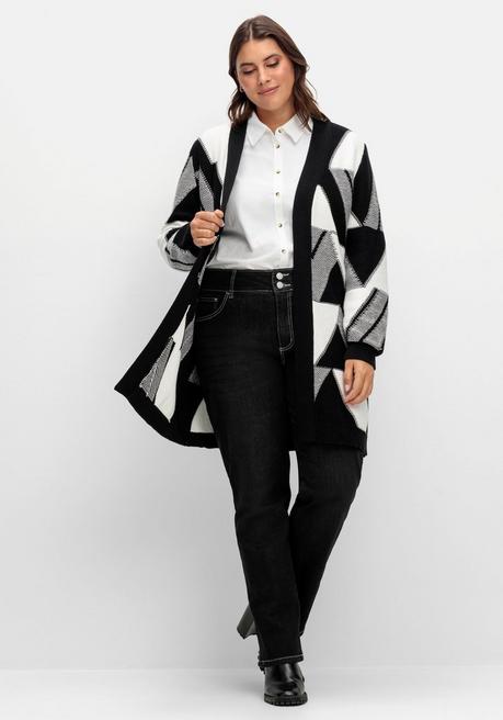 Sheego Longstrickjacke Mit Grafischem Jacquardmuster - Schwarz-weiß Sheego