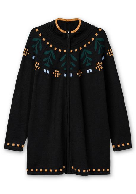 Sheego Longstrickjacke Mit Intarsienstrick Und Stehkragen - Schwarz Gemustert Sheego