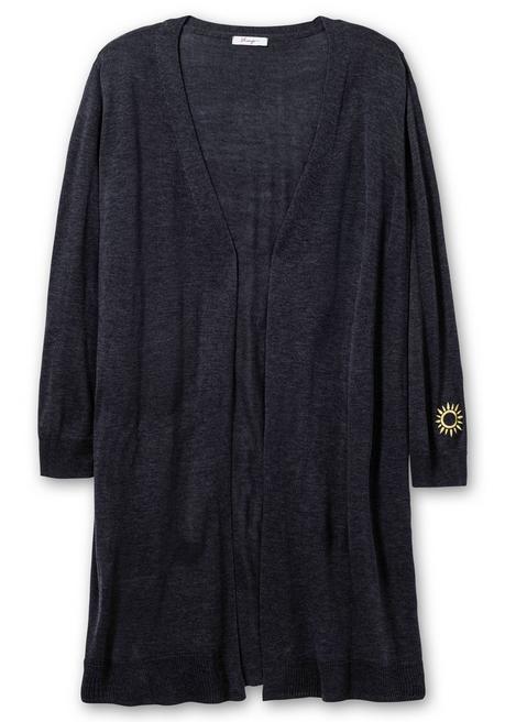 Sheego Longstrickjacke Mit Kleiner Stickerei Am Ärmel - Nachtblau Meliert Sheego