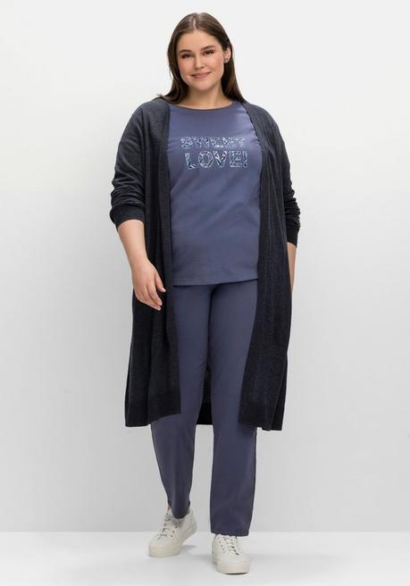 Sheego Longstrickjacke Mit Kleiner Stickerei Am Ärmel - Nachtblau Meliert Sheego