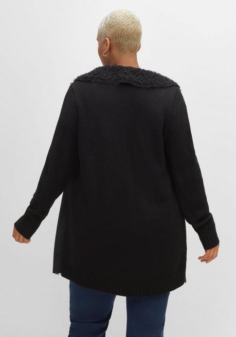 Sheego By Joe Browns Longstrickjacke Mit Kragen In Felloptik, Verschlusslos - Schwarz Sheego