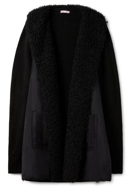 Sheego By Joe Browns Longstrickjacke Mit Kragen In Felloptik, Verschlusslos - Schwarz Sheego