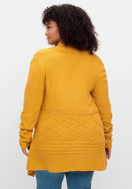 Sheego By Joe Browns Longstrickjacke Mit Schalkragen Und Zipfelsaum - Senfgelb Sheego