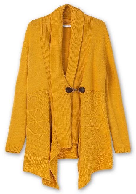 Sheego By Joe Browns Longstrickjacke Mit Schalkragen Und Zipfelsaum - Senfgelb Sheego