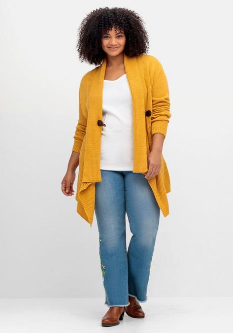 Sheego By Joe Browns Longstrickjacke Mit Schalkragen Und Zipfelsaum - Senfgelb Sheego