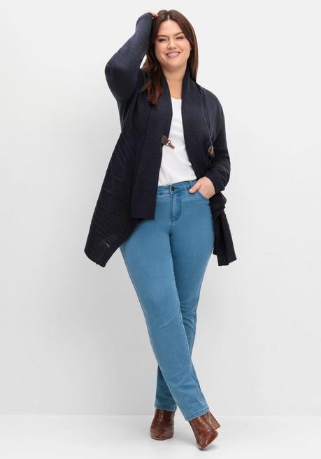 Sheego By Joe Browns Longstrickjacke Mit Schalkragen Und Zipfelsaum - Tiefblau Sheego