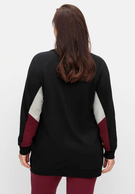 Sheego Longsweatshirt Mit Kontrast-Raglanärmeln - Schwarz Sheego