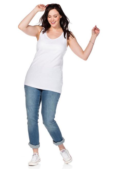 Sheego Longtop In Rippqualität, Mit Weitem Ausschnitt - Weiß Sheego