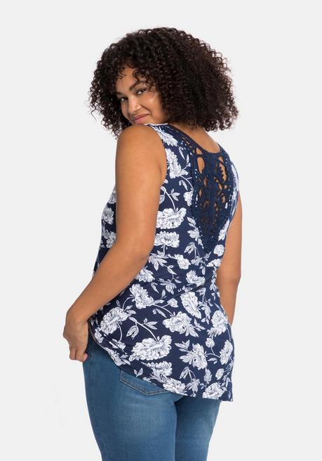 Sheego By Joe Browns Longtop Mit Blumendruck Und Spitze Im Rücken - Blau Bedruckt Sheego