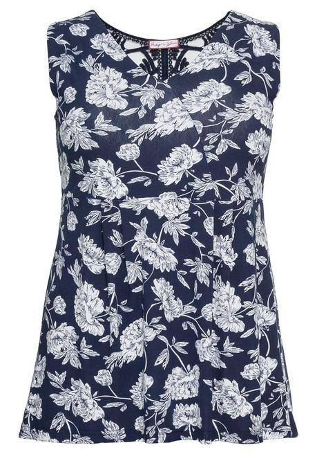 Sheego By Joe Browns Longtop Mit Blumendruck Und Spitze Im Rücken - Blau Bedruckt Sheego