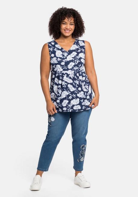 Sheego By Joe Browns Longtop Mit Blumendruck Und Spitze Im Rücken - Blau Bedruckt Sheego