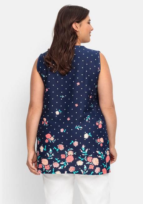 Sheego Longtop Mit Blütenprint Und Punkten - Nachtblau Bedruckt Sheego