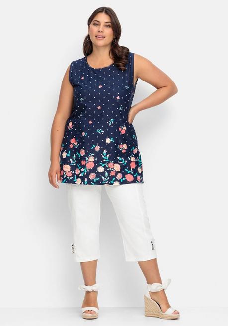 Sheego Longtop Mit Blütenprint Und Punkten - Nachtblau Bedruckt Sheego