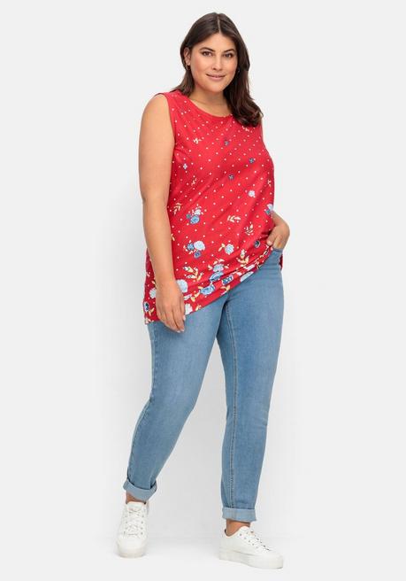 Sheego Longtop Mit Blütenprint Und Punkten - Rot Bedruckt Sheego