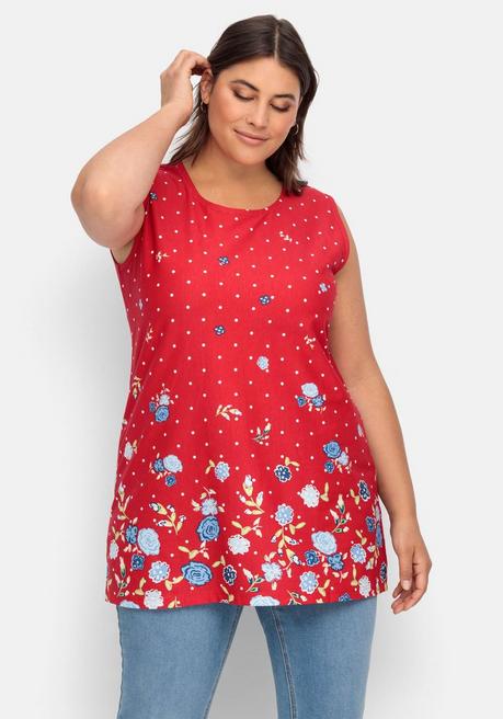 sheego Longtop mit Blütenprint und Punkten - rot bedruckt sheego