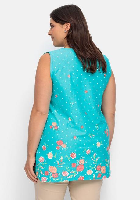 Sheego Longtop Mit Blütenprint Und Punkten - Türkis Bedruckt Sheego