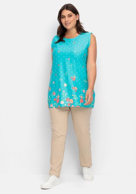 Sheego Longtop Mit Blütenprint Und Punkten - Türkis Bedruckt Sheego