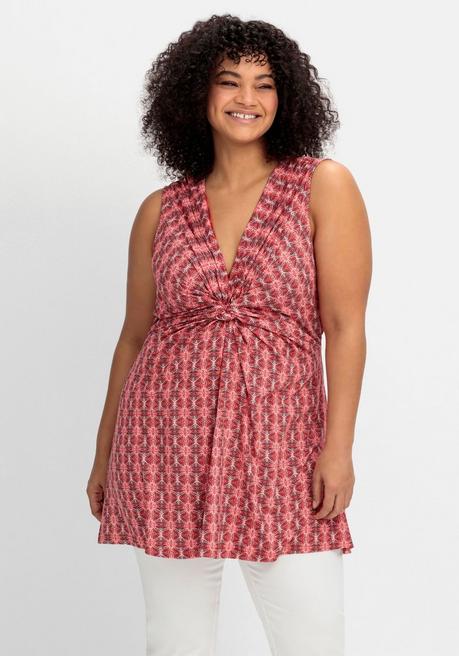 sheego by Joe Browns Longtop mit Ornamentmuster und Knotendetail - rot gemustert sheego