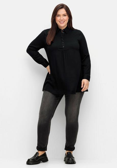 Sheego Longtunika In A-Linie, Mit Knopfleiste - Schwarz Sheego
