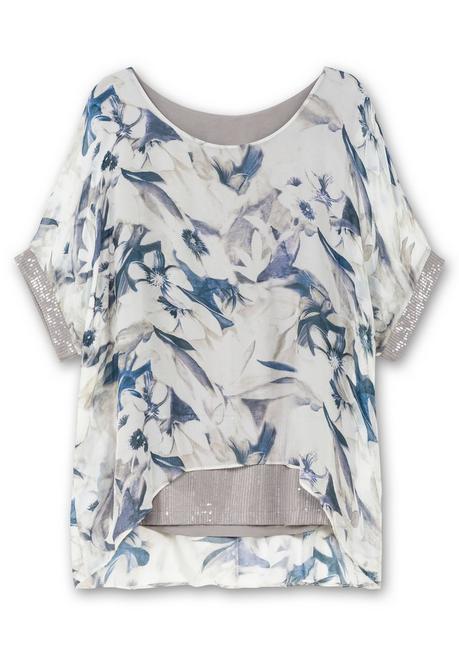 Creation L Longtunika In Layeringoptik, Mit Pailletten - Ecru Gemustert Sheego