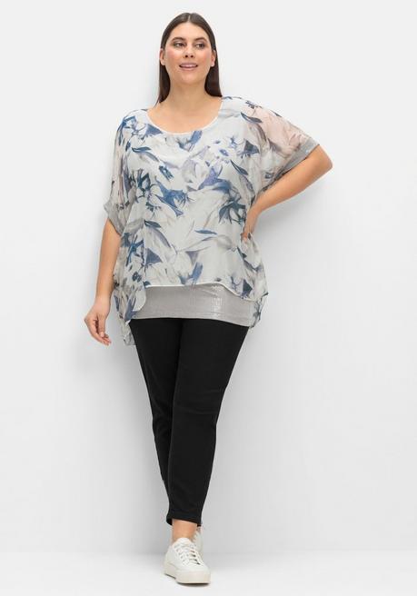 Creation L Longtunika In Layeringoptik, Mit Pailletten - Ecru Gemustert Sheego