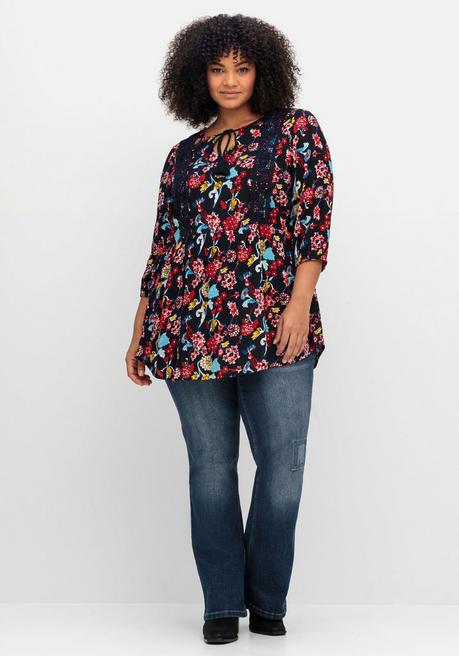 Sheego By Joe Browns Longtunika Mit Blumendruck, In Crinkle-Optik - Nachtblau Gemustert Sheego