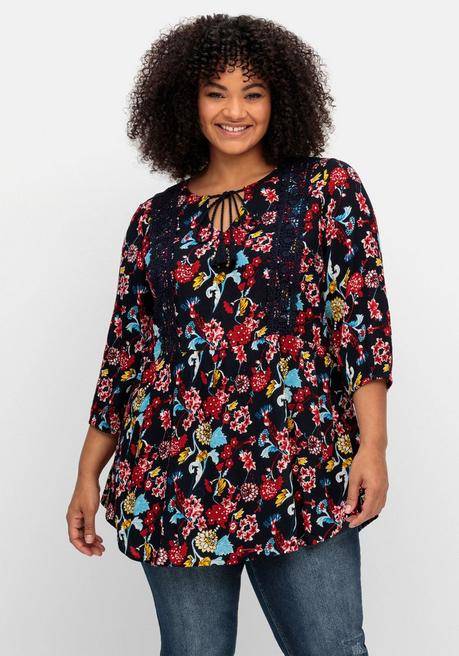 sheego by Joe Browns Longtunika mit Blumendruck, in Crinkle-Optik - nachtblau gemustert sheego