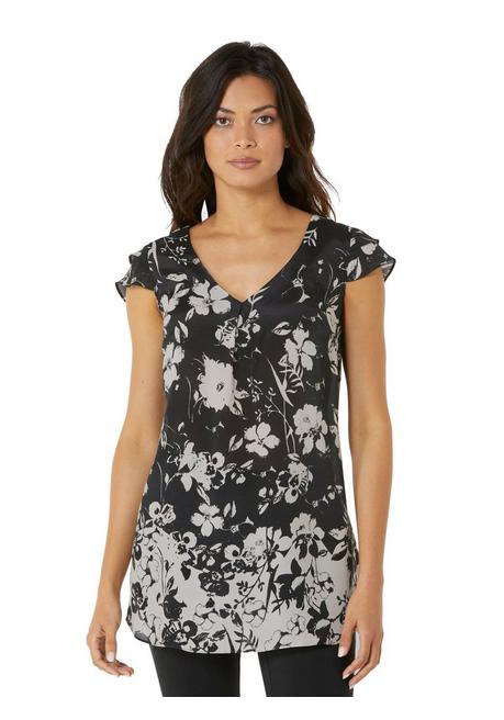 WITT Longtunika mit Blumenprint und Flügelärmeln - schwarz bedruckt sheego