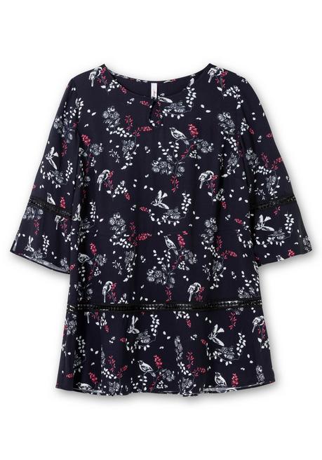 Sheego Longtunika Mit Floralem Print Und Lochmusterdetails - Schwarz-weiß Gemustert Sheego