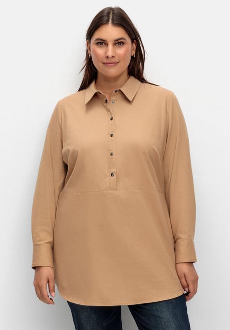 sheego x Collection L. Longtunika mit Hemdkragen und Druckknopfleiste - camelfarben sheego