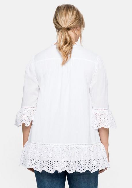 Sheego Longtunika Mit Lochmusterdetails Und Volantspitze - Weiß Sheego