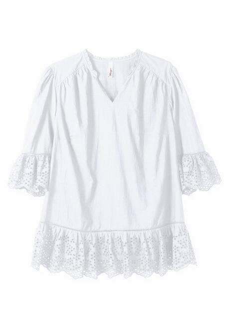 Sheego Longtunika Mit Lochmusterdetails Und Volantspitze - Weiß Sheego