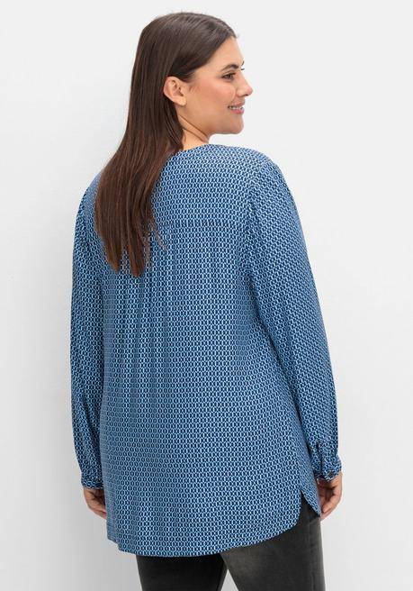 Sheego Longtunika Mit Minimaldruck Und Knopfleiste - Tiefblau Gemustert Sheego