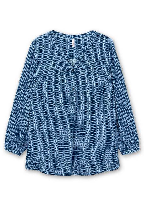 Sheego Longtunika Mit Minimaldruck Und Knopfleiste - Tiefblau Gemustert Sheego