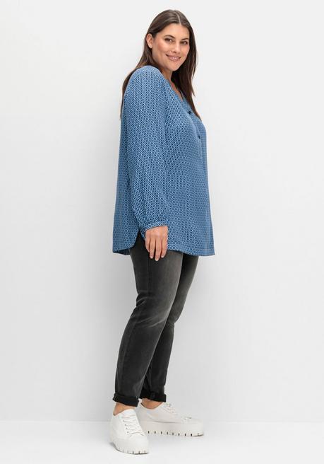 Sheego Longtunika Mit Minimaldruck Und Knopfleiste - Tiefblau Gemustert Sheego