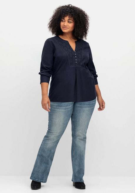 Sheego By Joe Browns Longtunika Mit Spitze Am V-Ausschnitt - Nachtblau Sheego