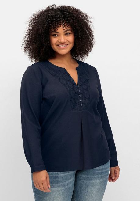 sheego by Joe Browns Longtunika mit Spitze am V-Ausschnitt - nachtblau sheego