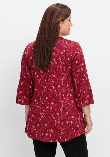 Sheego Longtunika Mit Volants An Den 3/4-Ärmeln - Dunkelrot Gemustert Sheego