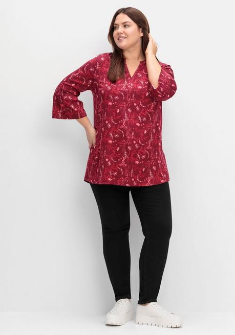 Sheego Longtunika Mit Volants An Den 3/4-Ärmeln - Dunkelrot Gemustert Sheego