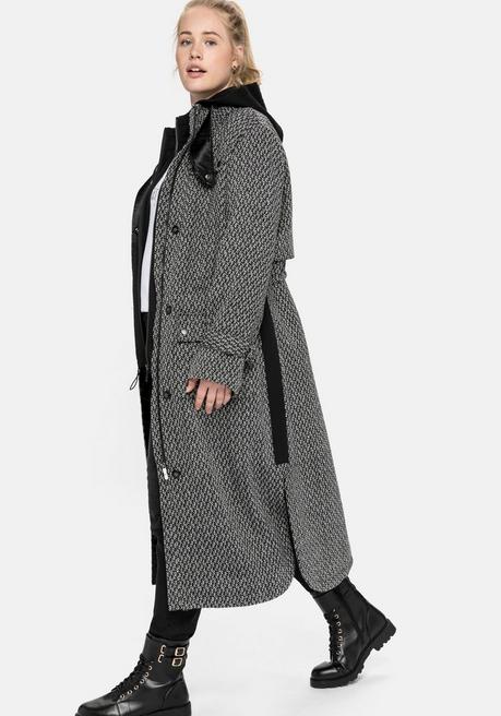 Sheego Mantel Im Cargo-Stil, Mit Stehkragen Und Tunnelzug - Schwarz-weiß Sheego